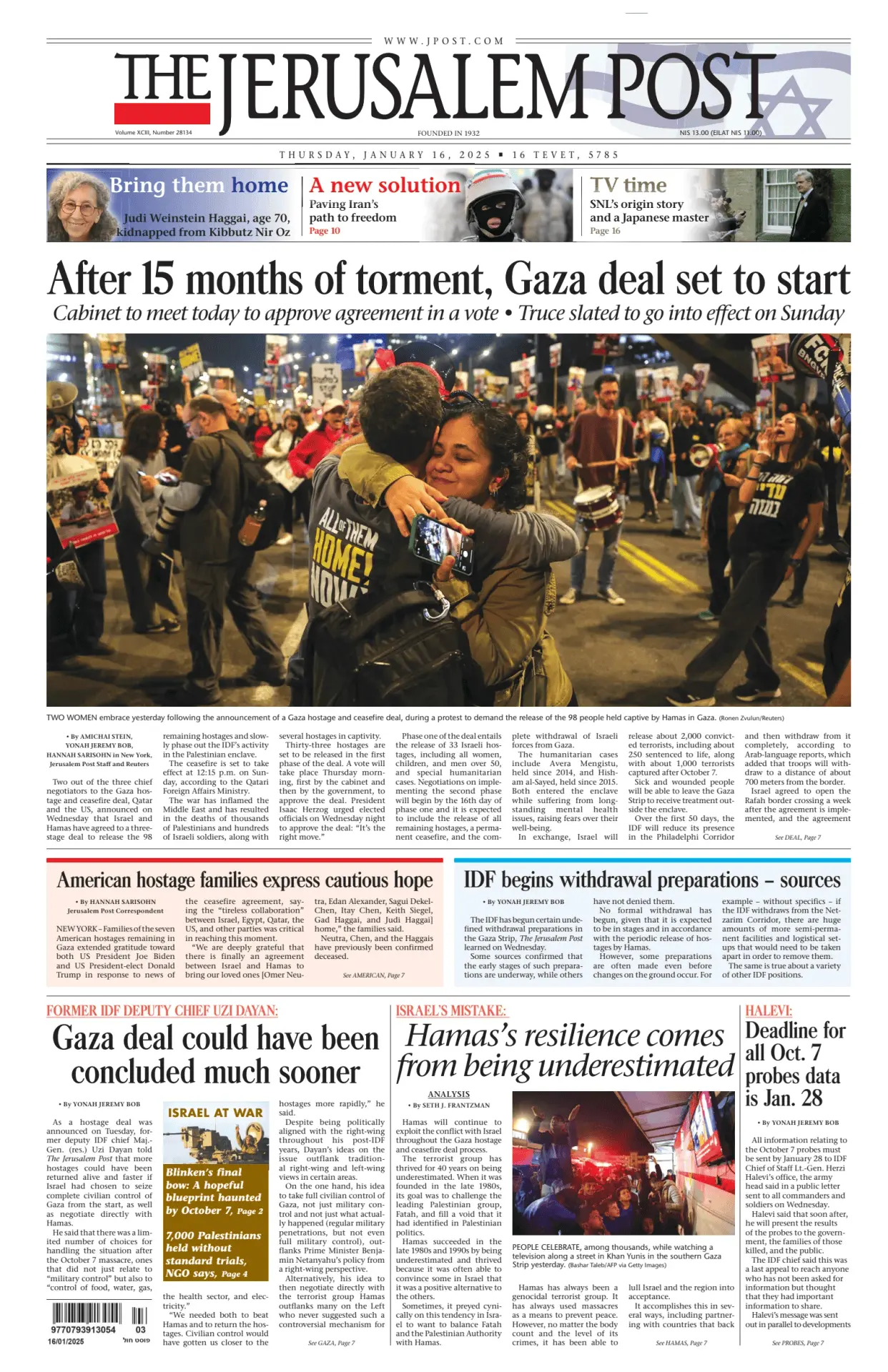 Prima-pagina-the jerusalem post-edizione-di-oggi-16-01-2025